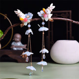 2 Pcs Pink Cut Rabbits Hairgrips For Girls Women Tassel Pearls Hair Clips
