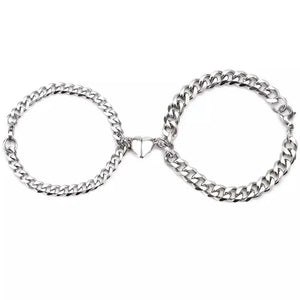 2 Pcs Stainless Steel Punk Bracelet for Women Couples Cuban Chains Gift