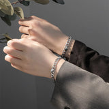 2 Pcs Stainless Steel Punk Bracelet for Women Couples Cuban Chains Gift