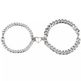 2 Pcs Stainless Steel Punk Bracelet for Women Couples Cuban Chains Gift