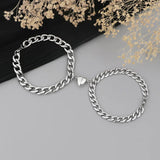 2 Pcs Stainless Steel Punk Bracelet for Women Couples Cuban Chains Gift
