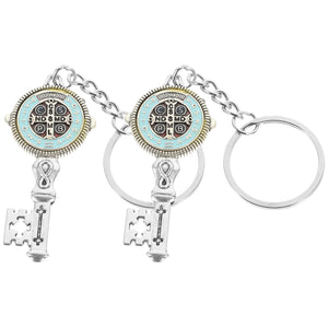 2 Pcs St. Benedict Keychain Metal Backpack Charm Memorial