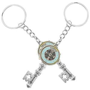 2 Pcs St. Benedict Keychain Metal Backpack Charm Memorial