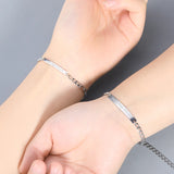 Engraved Name Bracelets Set Stainless Steel Cuban Chain Couple Jewelry