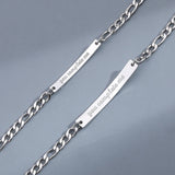 Engraved Name Bracelets Set Stainless Steel Cuban Chain Couple Jewelry