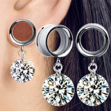 2 Pcs Crystal Pendant Stainless Steel Ear Tunnel Ear Plugs 4-16mm