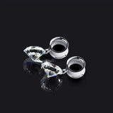 2 Pcs Crystal Pendant Stainless Steel Ear Tunnel Ear Plugs 4-16mm