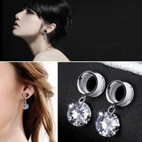 2 Pcs Crystal Pendant Stainless Steel Ear Tunnel Ear Plugs 4-16mm