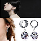 2 Pcs Crystal Pendant Stainless Steel Ear Tunnel Ear Plugs 4-16mm
