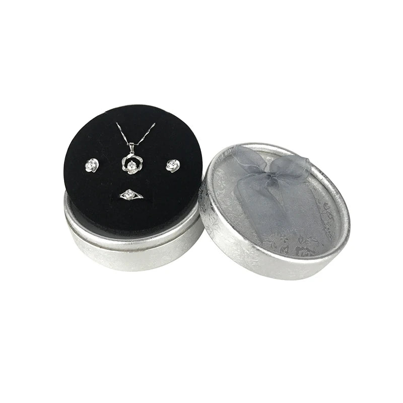 2 Pcs Silver Ribbon Cardboard Jewelry Organiser Case