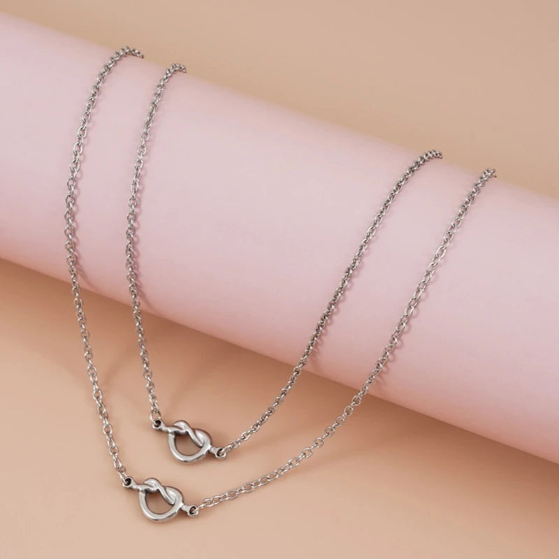2 Pcs Stainless Steel Charm Knot Heart Pendants Necklaces for Sister