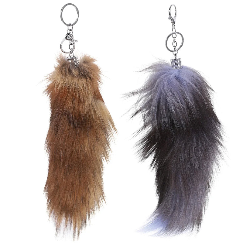 2 Pcs Women Fox Fur Keychain Purse Charm Chains Car Keys Backpack Ornament