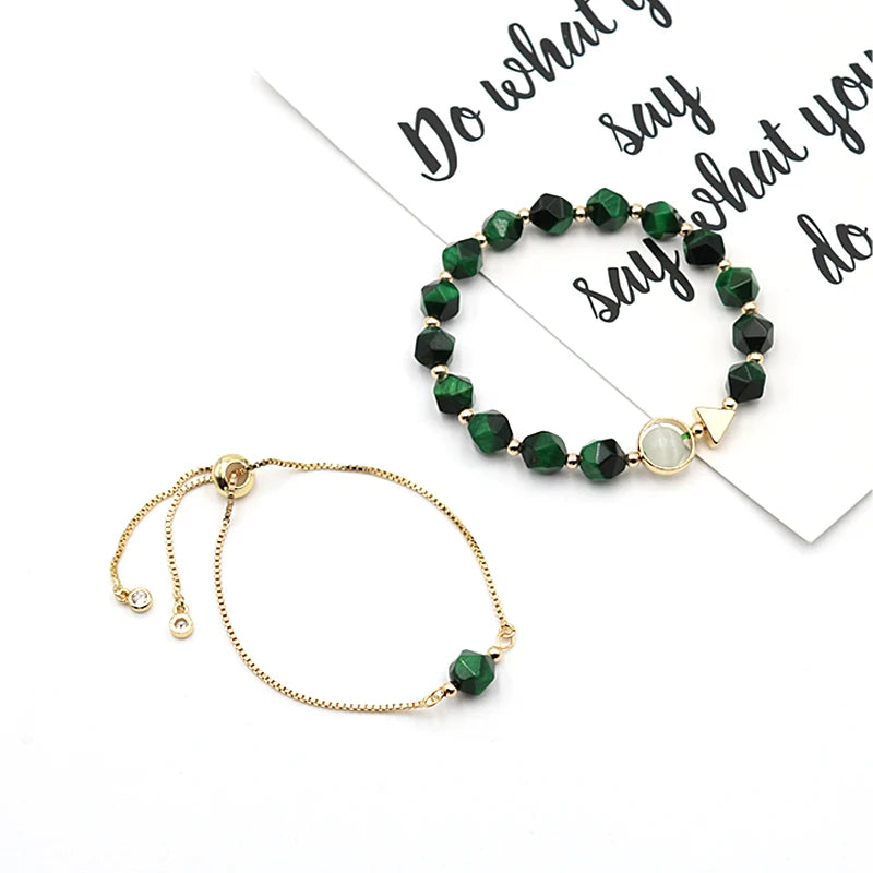 2 Pcs Tiger Eye Stone Beads Bracelet for Women