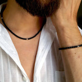 2 Pcs/set Matte Bead Bracelet Necklace For Men