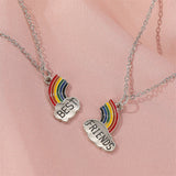 2 Pcs Women Stitching Heart Rainbow Friendship Couple Necklace Pendant Choker