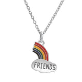 2 Pcs Women Stitching Heart Rainbow Friendship Couple Necklace Pendant Choker