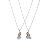 2 Pcs Women Stitching Heart Rainbow Friendship Couple Necklace Pendant Choker