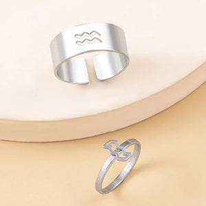 2 Pcs 12 Constellation Stainless Steel Couple Adjustable Rings Set