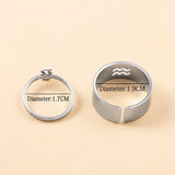 2 Pcs 12 Constellation Stainless Steel Couple Adjustable Rings Set