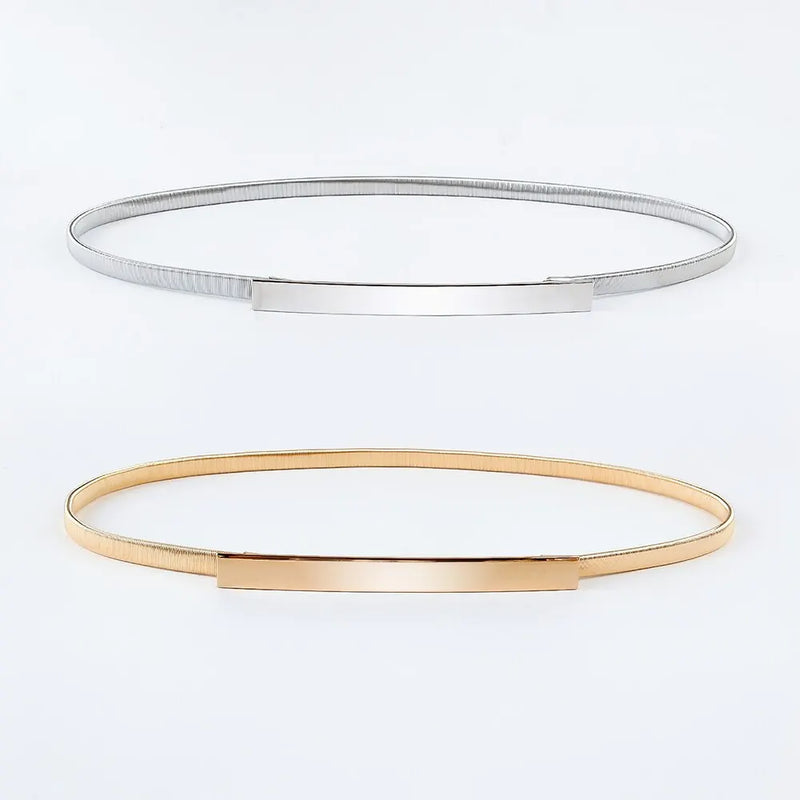 2 Piece Silver Waist Chain Elastic Belt for Women