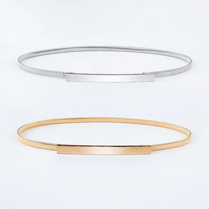 2 Piece Women's Silver Spring Waist Chain Elastic Belt