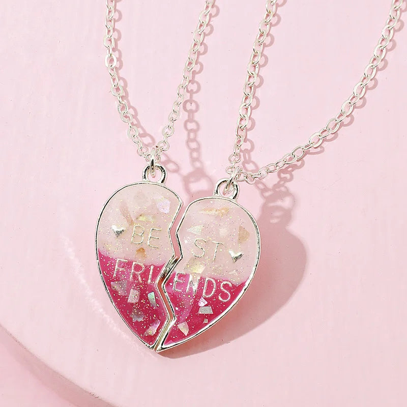 Heart-shaped Pendant Chain BFF Friendship Necklace Set for Girl