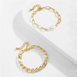 Hip-Hop Cuban Chain & Baroque Pearl Bracelet Set
