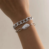 Hip-Hop Cuban Chain & Baroque Pearl Bracelet Set
