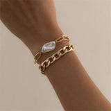 Hip-Hop Cuban Chain & Baroque Pearl Bracelet Set