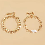 Hip-Hop Cuban Chain & Baroque Pearl Bracelet Set