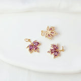 2Pcs 14K Copper Micro Zircon Maple Leaf Pendant DIY Earrings Necklace Acc