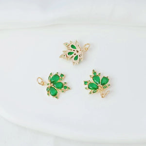 2Pcs 14K Copper Micro Zircon Maple Leaf Pendant DIY Earrings Necklace Acc