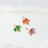 2Pcs 14K Copper Micro Zircon Maple Leaf Pendant DIY Earrings Necklace Acc