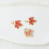 2Pcs 14K Copper Micro Zircon Maple Leaf Pendant DIY Earrings Necklace Acc