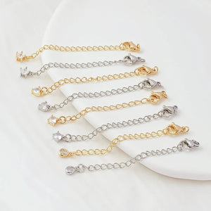 2Pcs 14K Copper K Zircon Peach Heart 5-pointed Star Lobster Tail Chain Extension