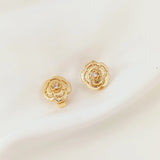 2 Pcs 14K Copper Clad Zirconium Camellia End Buckles DIY Decorative Fasteners