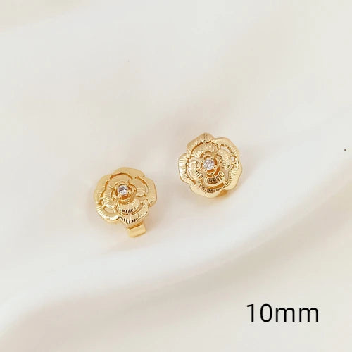 2 Pcs 14K Copper Clad Zirconium Camellia End Buckles DIY Decorative Fasteners