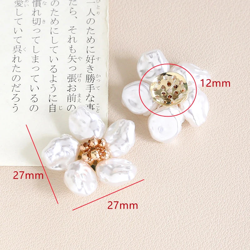 2pcs 27mm Pearl Woven Flower Beaded Patch for DIY Jewelry Making