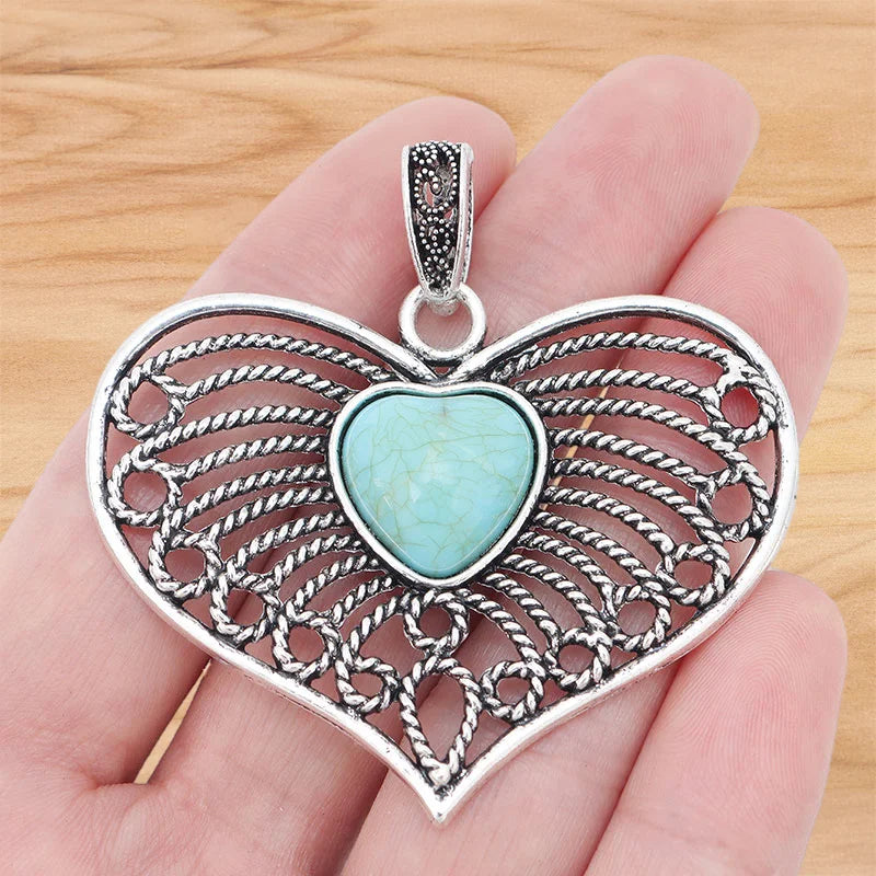 Antique Silver/Gold Large Filigree Heart Charms Pendants for DIY Necklace