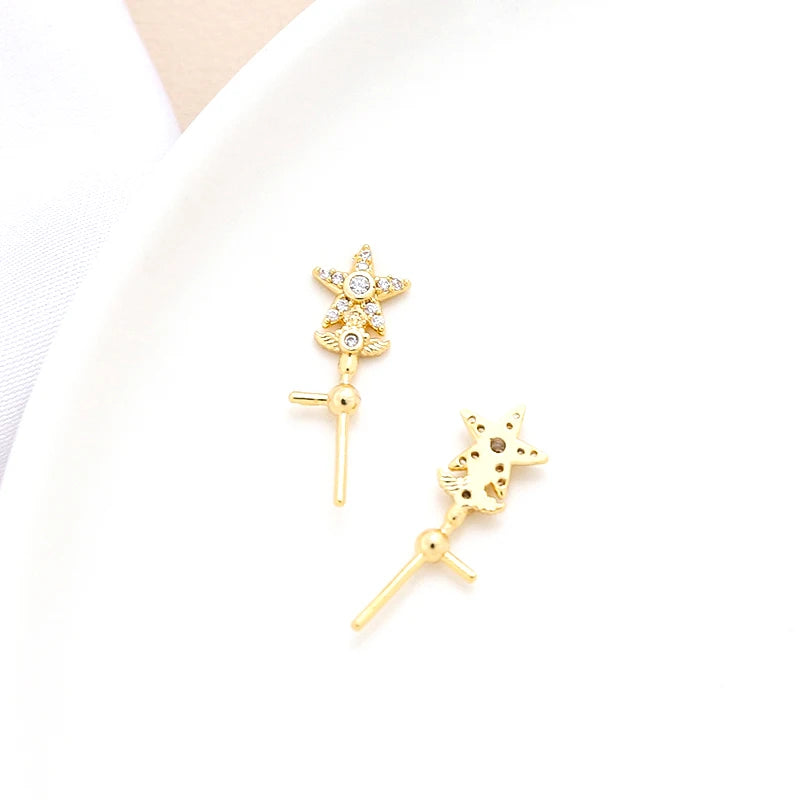 2 Pieces Copper Clad Star Cane with Zircon DIY Jewelry Baroque Pearl Pin