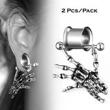 2 Pieces Skeleton Hand Ear Tunnels Plugs Stainless Steel Body Jewelry