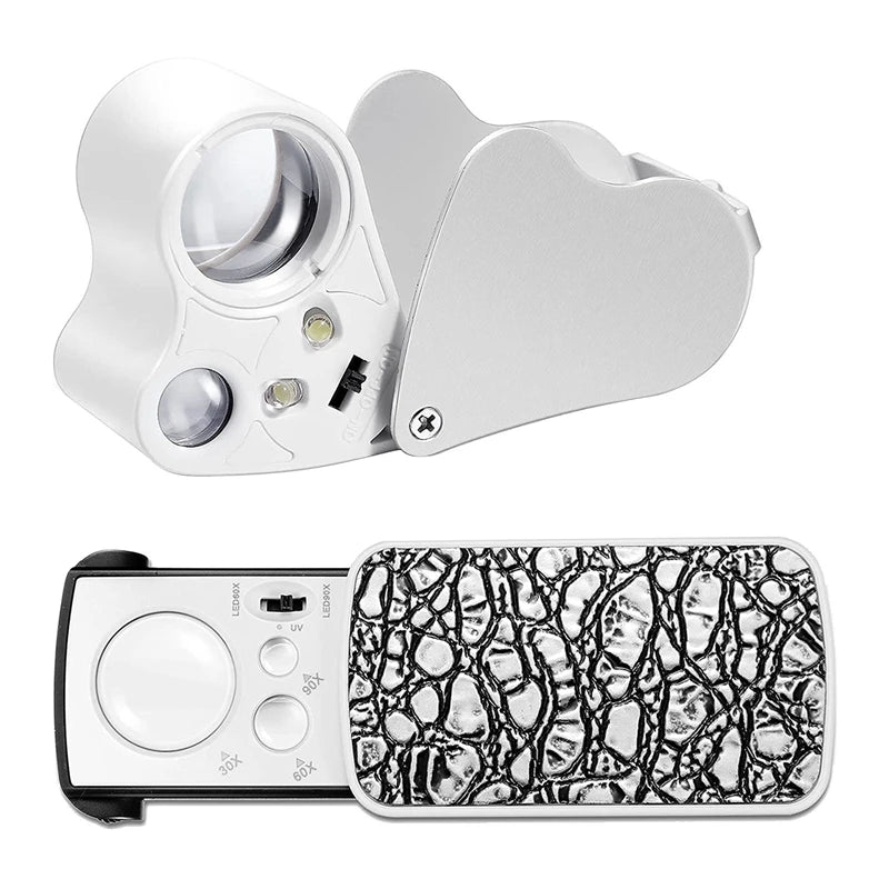 LED Jewelers Loupe 30X 60X 90X Magnifier Eye Glass Loop with Bright Light