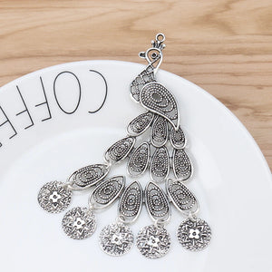2 Large Filigree Peacock Tibetan Silver Charms Pendants