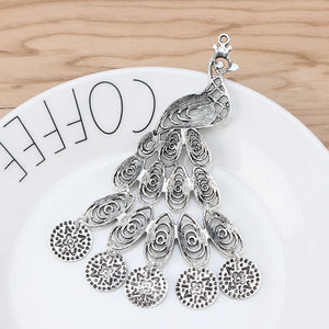 2 Large Filigree Peacock Tibetan Silver Charms Pendants