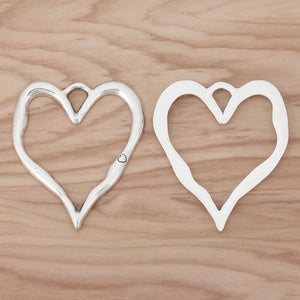 2 Large Hollow Heart Charms Pendants for Necklace Making 76x67mm