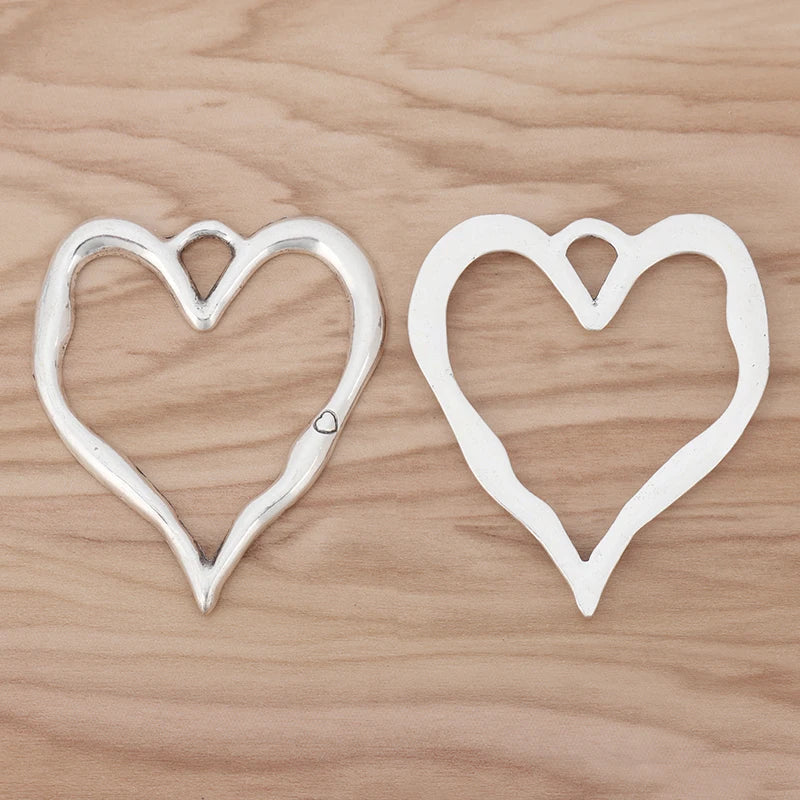 2 Large Hollow Heart Charms Pendants for Necklace Making 76x67mm