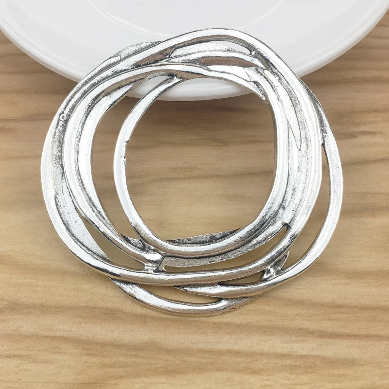 2 Large Open Round Circles Silver Charms Pendants 63x60mm