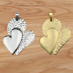 2 Large Double Heart Charms Pendants for Necklace Making 78x54mm