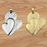 2 Large Double Heart Charms Pendants for Necklace Making 78x54mm