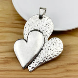 2 Large Double Heart Charms Pendants for Necklace Making 78x54mm
